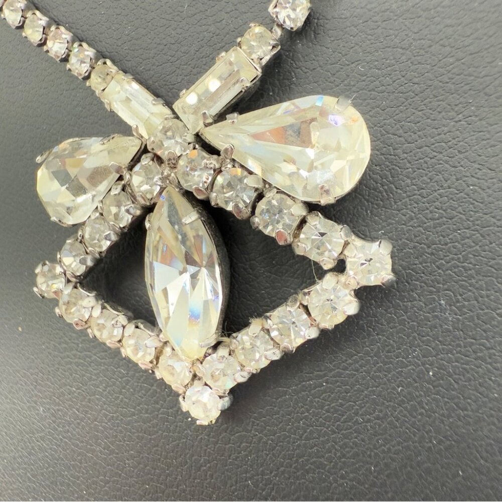 Rare 1940s Old Hollywood Vintage Rhinestone Necklace Signed Jayflex Sterling - Picture 8 of 10
